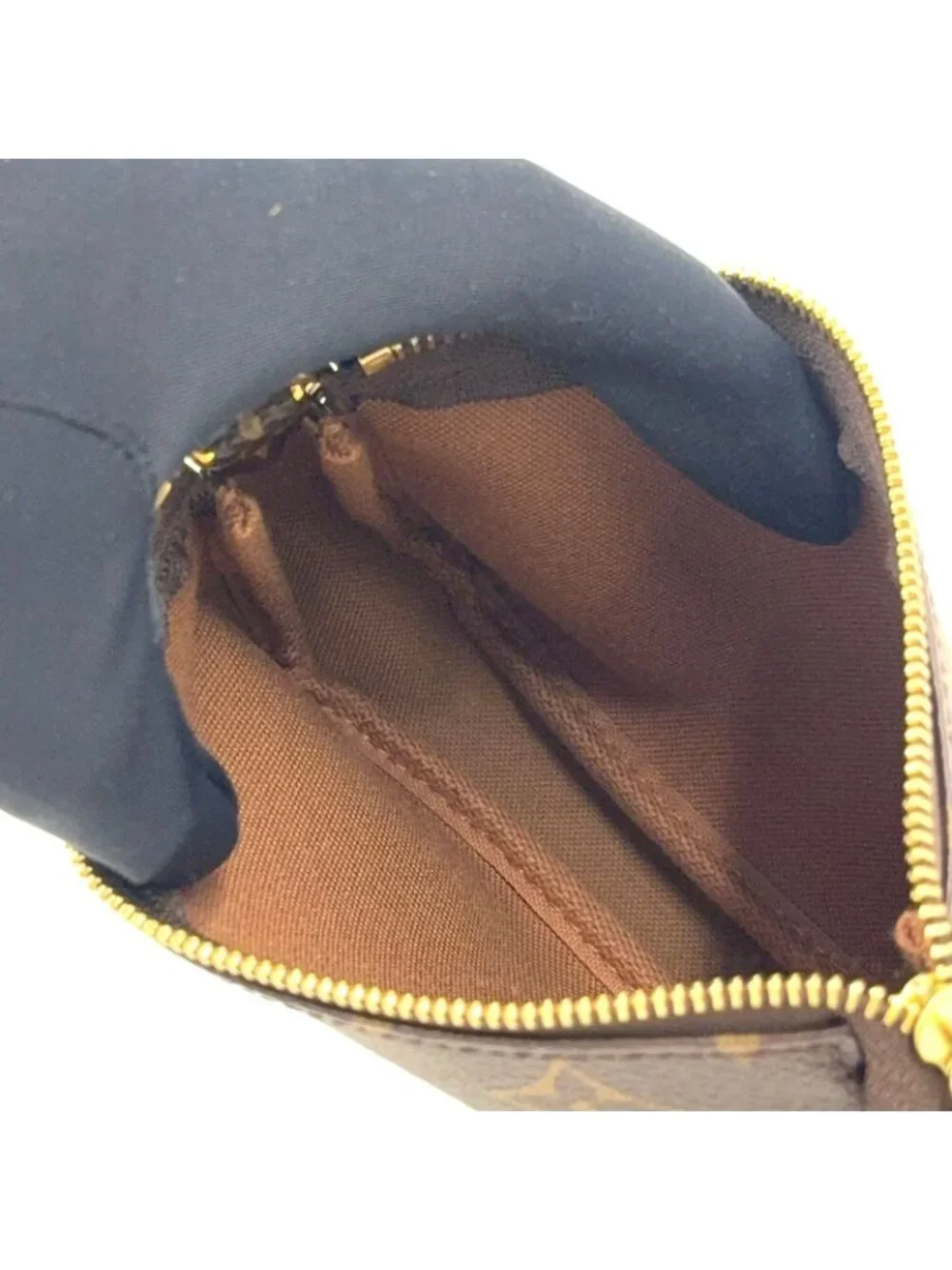 Louis Vuitton Mini Pochette Accessoires Monogram Leather Brown Handbag Gold